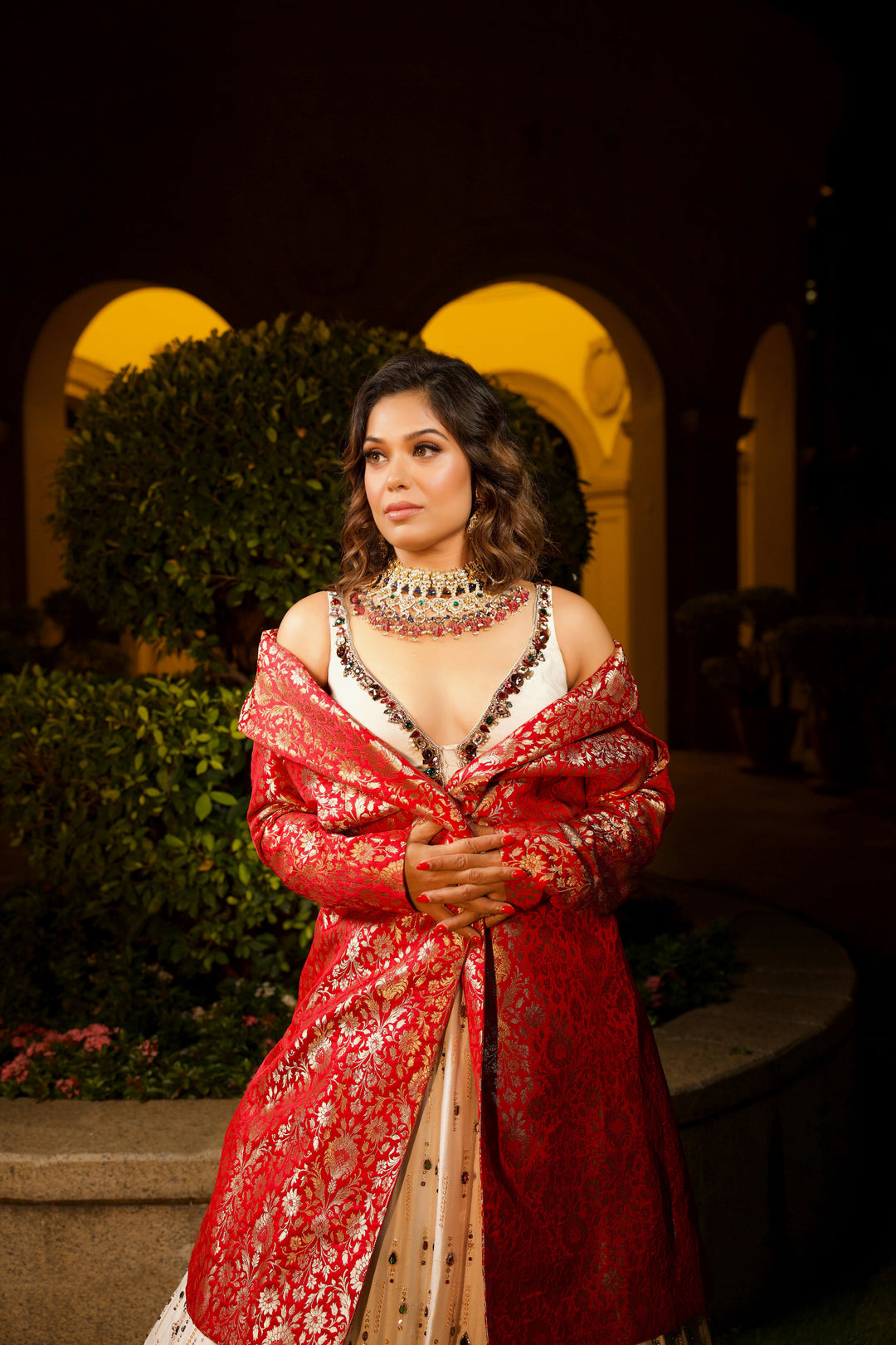 Ivory Lehenga with Multicolored Embellishment