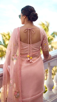 Shell Peach Floral Organza Saree