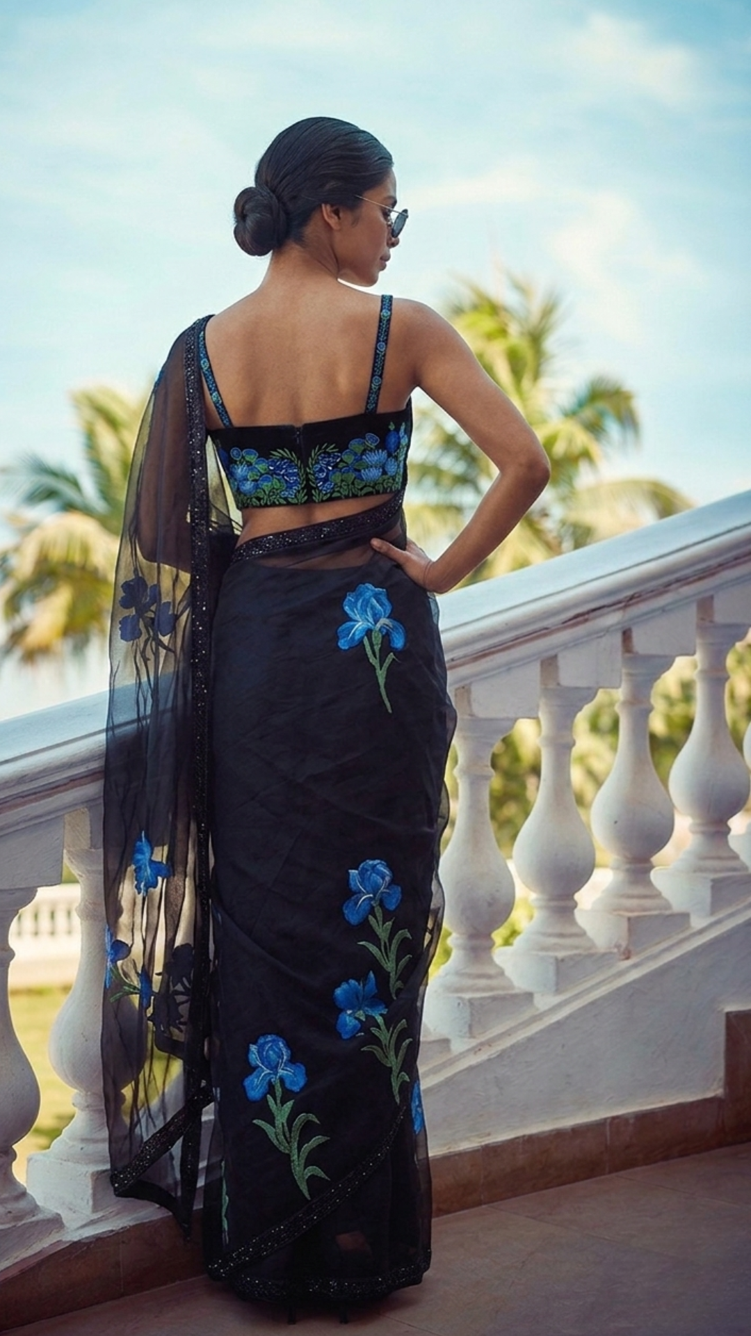 Ebony Black Floral Organza Saree