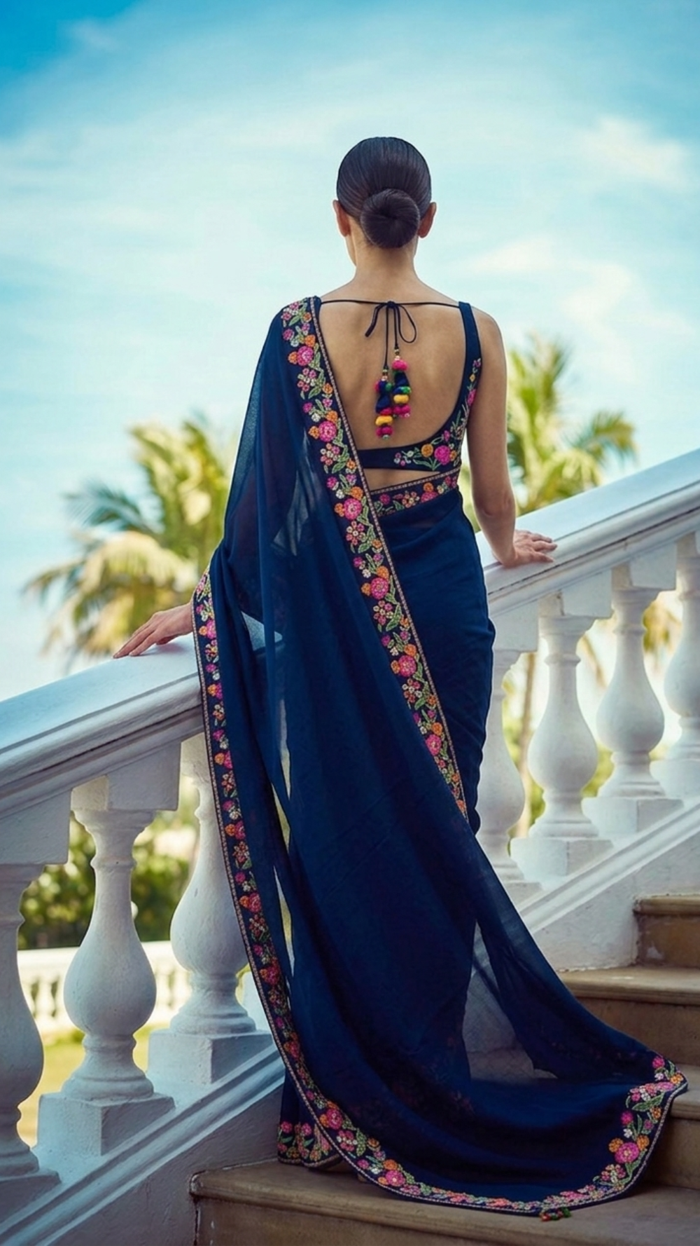 Midnight Blue Floral Saree