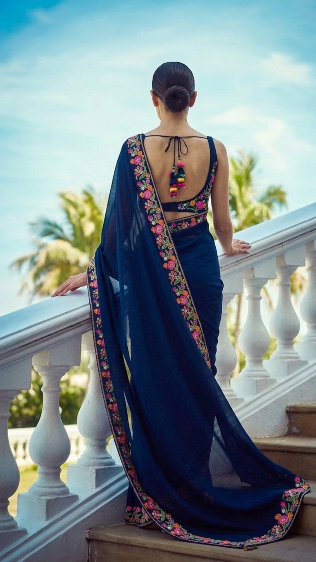 Midnight Blue Floral Saree
