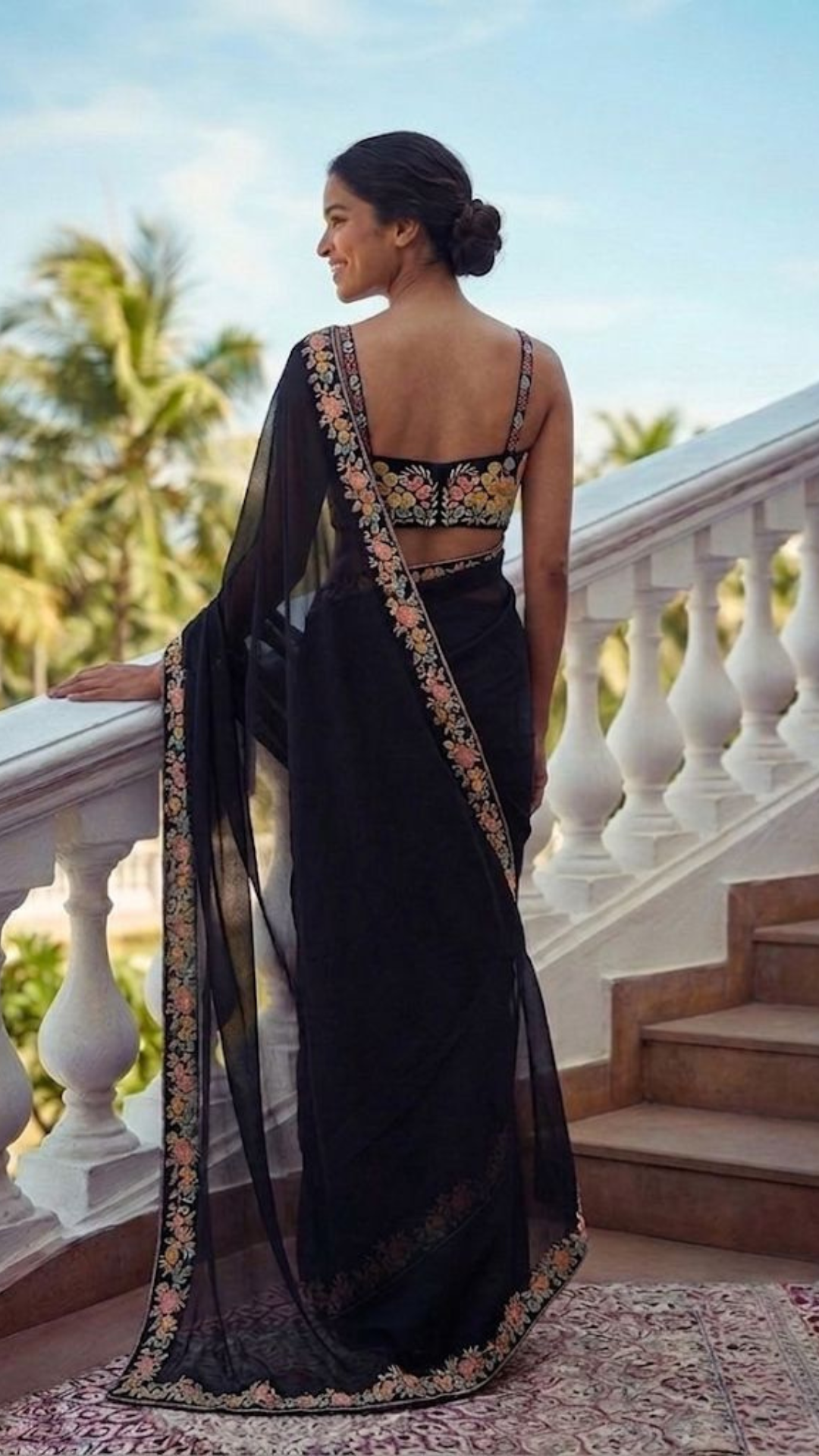 Ebony Black Floral Saree
