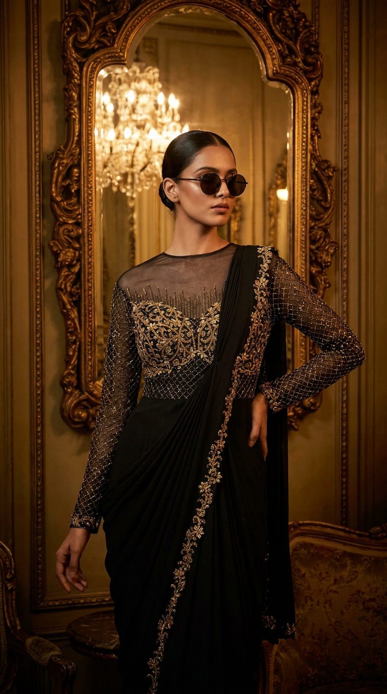 Summer Luxe '26 Pre-draped Concept Saree | Ebony Black