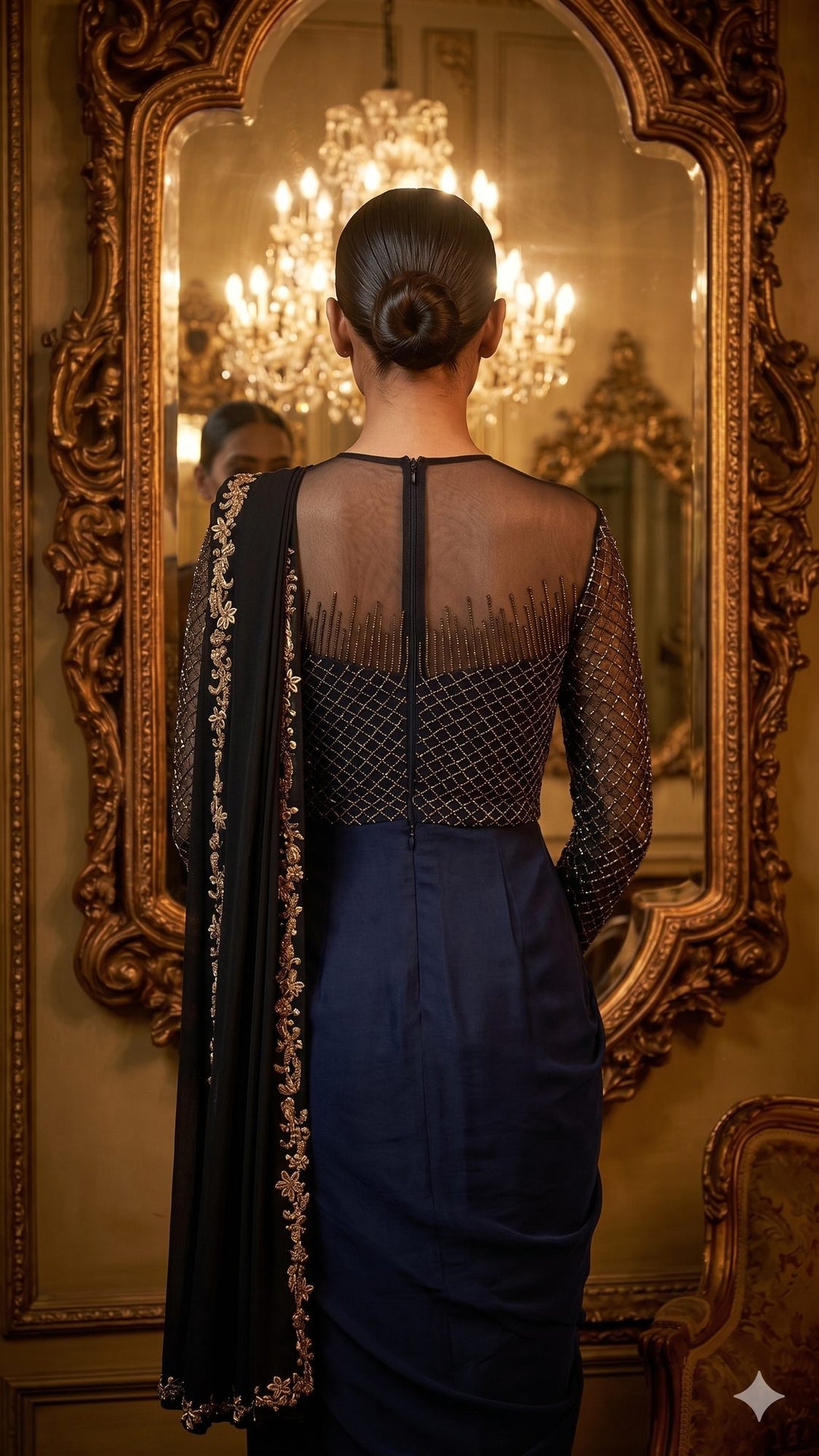 Neeta Lulla Summer Luxe '26 Pre-draped Concept Saree | Ebony Black - Ebony Black Pre-draped Concept Saree | Crepe & Tulle with Sequin, Cutdana & Crystal