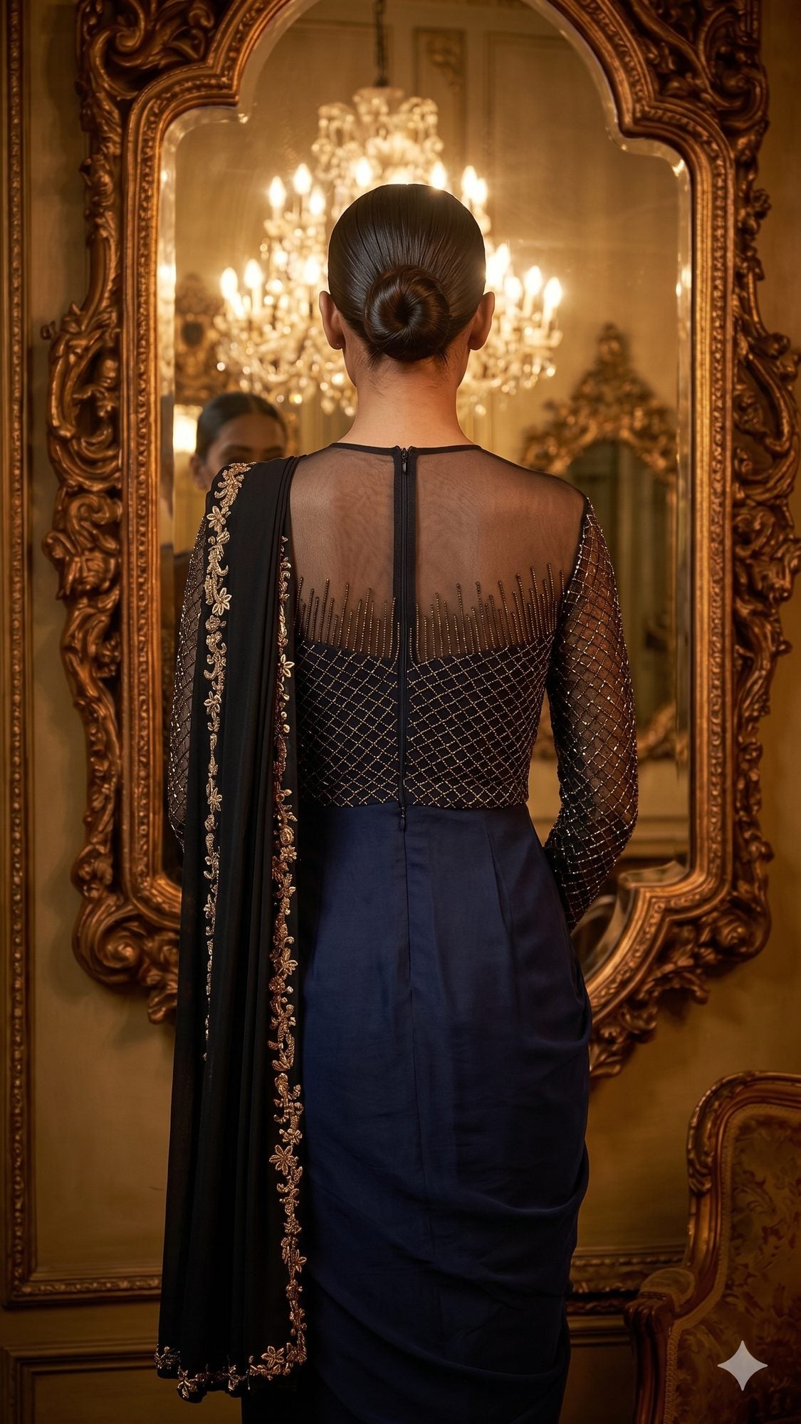 Neeta Lulla Summer Luxe '26 Pre-draped Concept Saree | Ebony Black - Ebony Black Pre-draped Concept Saree | Crepe & Tulle with Sequin, Cutdana & Crystal