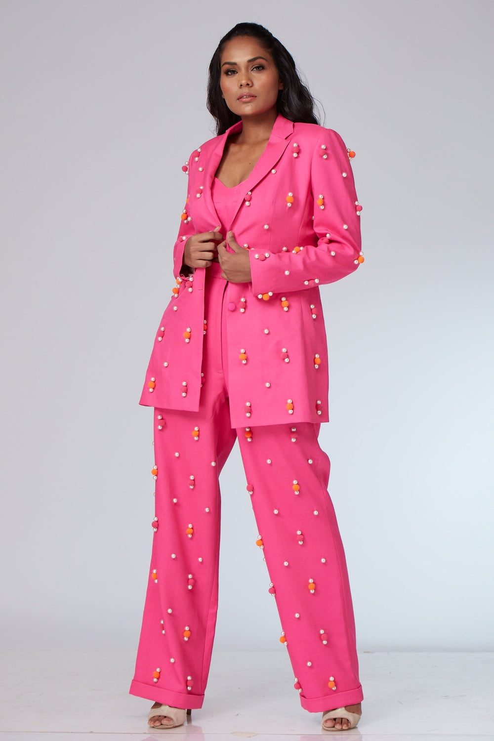 Hot Pink Twill 3-piece suit - NSL FASHION PVT LTD