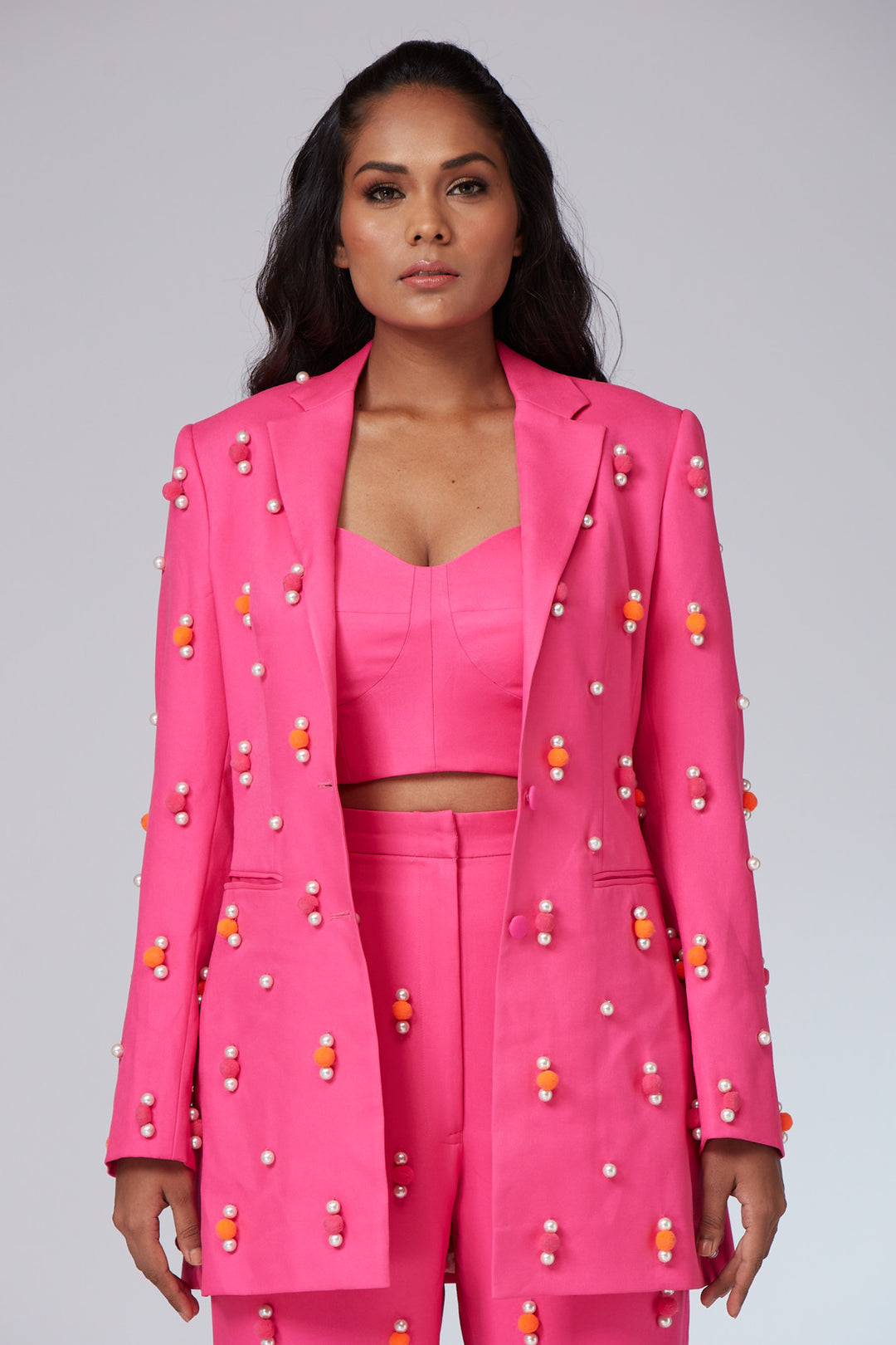 Hot Pink Twill 3-piece suit - NSL FASHION PVT LTD