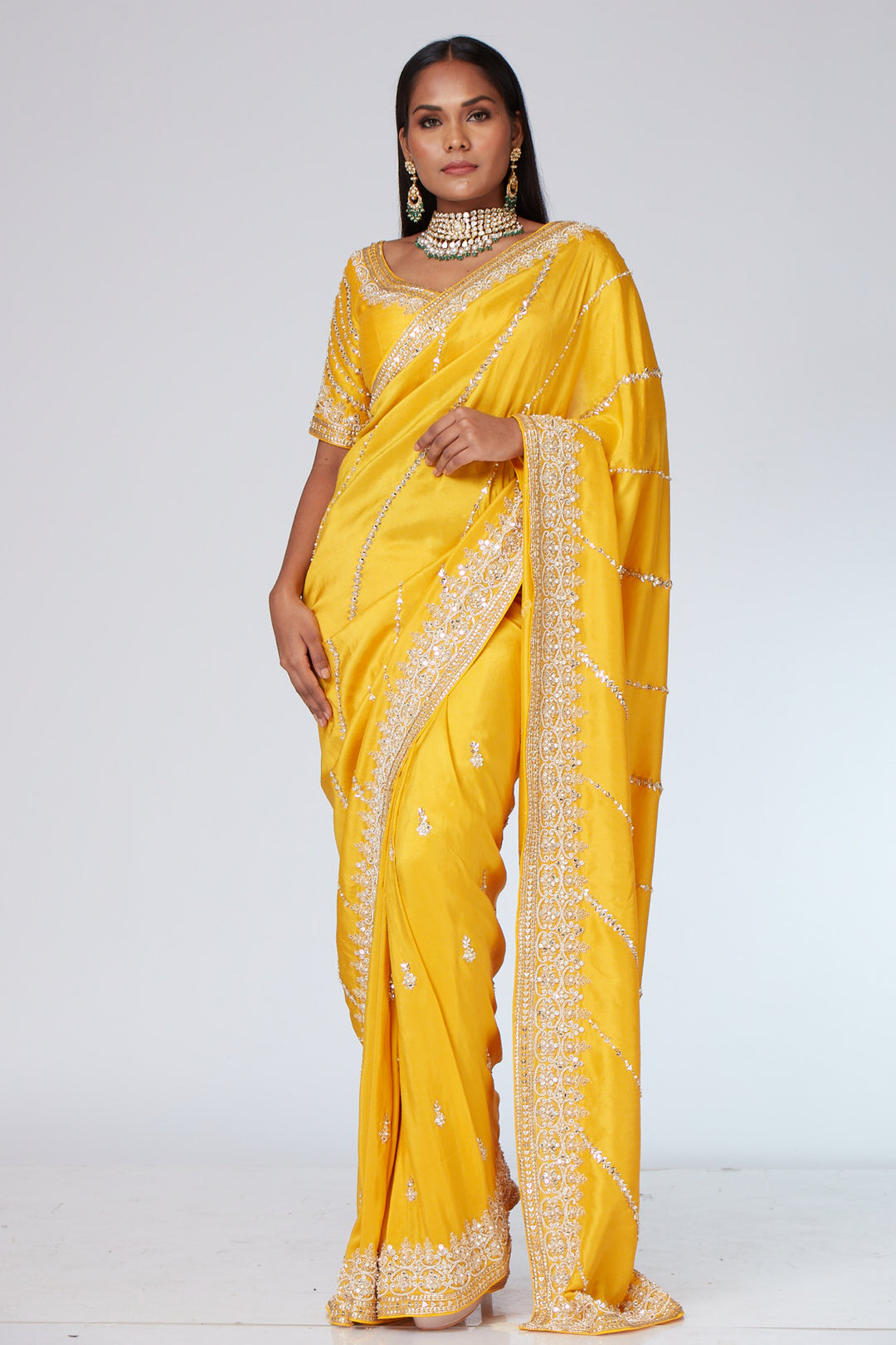 Ishana Carnatin Yellow Saree set - NSL FASHION PVT LTD
