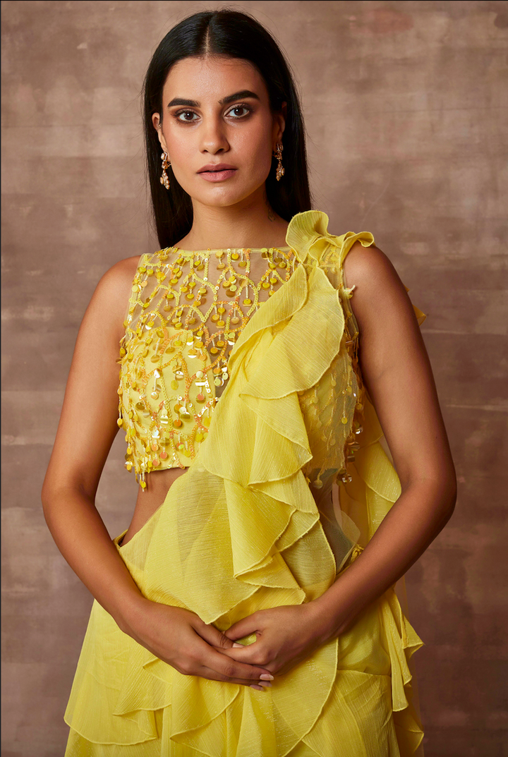 Marigold - Mehr saree set - Sunshine Yellow - NSL FASHION PVT LTD