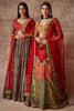 Bahareh- Kalam ki chamak lehenga set- Vermilion, Multicolored