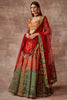 Bahareh- Kalam ki chamak lehenga set- Vermilion, Multicolored