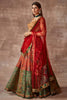 Bahareh- Kalam ki chamak lehenga set- Vermilion, Multicolored