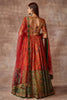 Bahareh- Kalam ki chamak lehenga set- Vermilion, Multicolored
